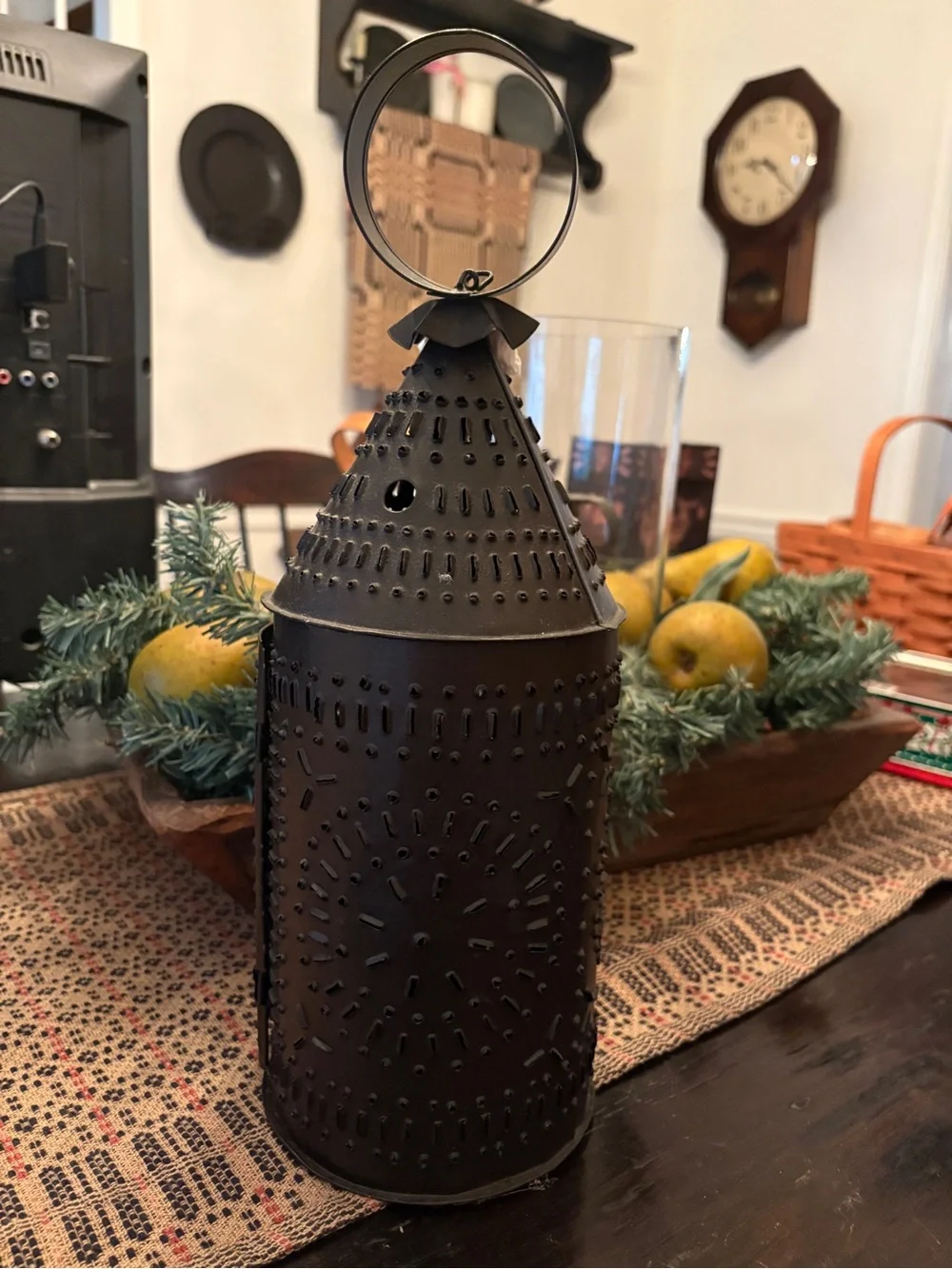 Punched Metal Hanging Lantern in Dark Brown(candle not included)